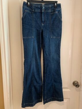 Pilcro and the Letterpress Indigo High Rise Boot Cut Wide-Leg Jeans